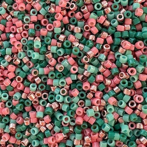 11/0 Miyuki Delica Bead Mix: Coral (10g) with Shades of Salmon, Teal, and Green