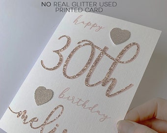 30th birthday card, 30th birthday card for her, personalised 30th birthday card, FULLY PRINTED CARD