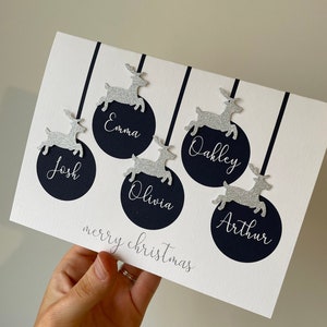 Gepersonaliseerde kerstkaart voor het gezin, familiekerstkaart, kerstbalkerstkaart, kaart van het gezin, kerstkaart, rendier