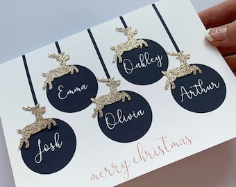 Personalized Family Christmas Card: Glitter Reindeer Bauble