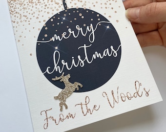 Personalised christmas card for the family, family christmas card, bauble christmas card, card from the family, card for a couple, PRINTED