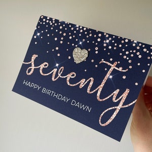 Carte du 70e anniversaire, carte du 70e anniversaire pour elle, carte personnalisée du 70e anniversaire, CARTE ENTIÈREMENT IMPRIMÉE, carte de soixante-dix ans, carte pour elle,