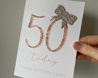50th birthday card, 50th birthday card for her, personalised 50th birthday card, FULLY PRINTED CARD, fifty birthday card, card for her,