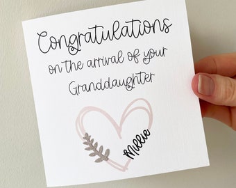 New Granddaughter Card: Glitter Leaf, Printed Heart