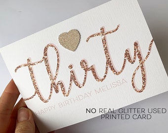 30th birthday card, 30th birthday card for her, personalised 30th birthday card, FULLY PRINTED CARD, not 3D