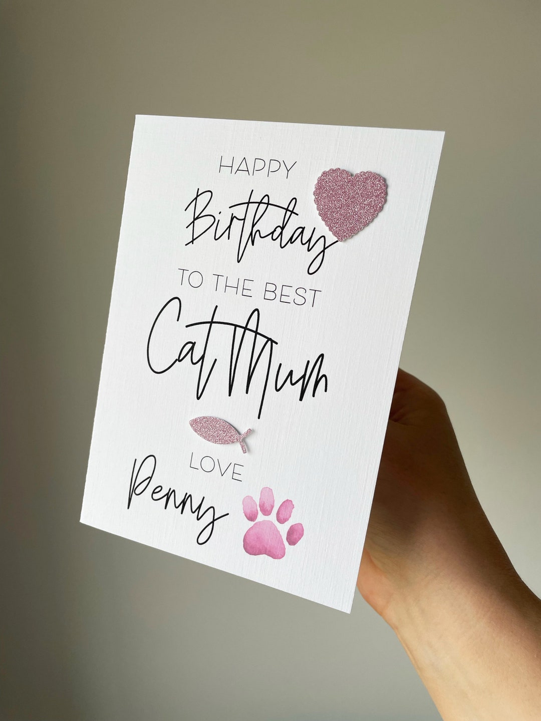 Personalized Cat Mum Birthday Card: From the Cat, Glitter Detail - Etsy
