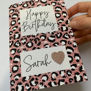 Personalisierte Geburtstagskarte, Happy Birthday, Geburtstagskarte für sie, Leopardendruckkarte, Namenskarte, Karte für sie, FULLY PRINTED CARD