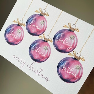 Gepersonaliseerde kerstkaart voor het gezin, familiekerstkaart, kerstbalkerstkaart, familiekaart, kerstkaart, aquarel