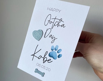 Personalized Gotcha Day Card: Dog or Cat, Glitter Bone & Heart