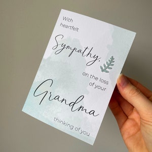 Carte de sympathie, perte de votre grand-mère, une pensée pour vous, carte de deuil, carte de condoléances, désolé pour votre perte,