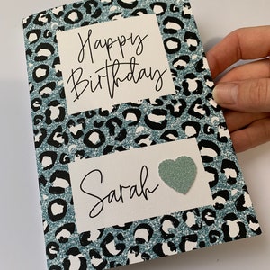 Personalised birthday card, Happy Birthday, Birthday card for her, Leopard print card, Name card, Card for her, FULLY PRINTED CARD