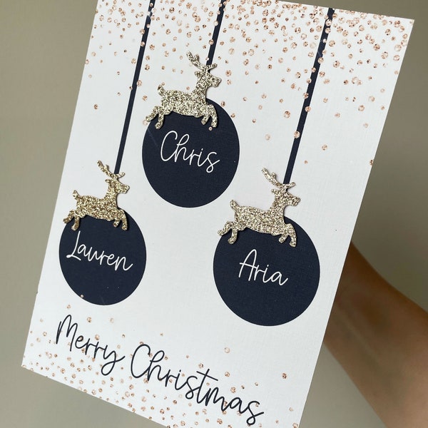 Personalised Christmas card for the family, family Christmas card, bauble Christmas card, card from the family, Christmas Card, Reindeer