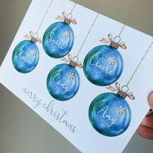Tarjeta de Navidad personalizada para la familia, tarjeta de Navidad familiar, tarjeta de Navidad con adornos navideños, tarjeta de la familia, tarjeta de Navidad, acuarela