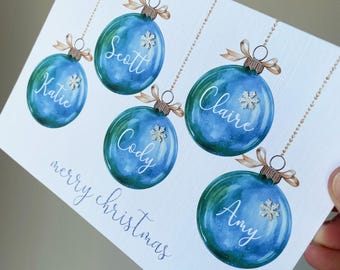 Personalised Watercolor Bauble Christmas Card: Family Name Card