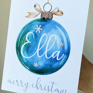 Tarjeta de Navidad personalizada, tarjeta para ella, tarjeta para él, tarjeta con adornos navideños, tarjeta para un amigo, tarjeta de Navidad con nombre, tarjeta de Navidad con acuarela