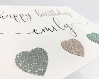 Personalised birthday card, Happy Birthday, Birthday card for her, Name card, Card for her, Handmade card