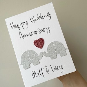 Tarjeta de aniversario de boda, Tarjeta de aniversario para una pareja, Tarjeta de aniversario personalizada, Tarjeta para una pareja, aniversario de boda, tarjeta de elefante