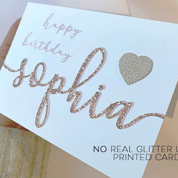 Personalised birthday card, Happy Birthday, Birthday card for her, Name card, Card for her, fully printed card, no actual glitter, not 3D