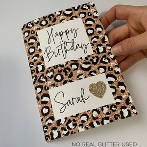 Personalisierte Geburtstagskarte, alles Gute zum Geburtstag, Geburtstagskarte für sie, Leopardenmuster Karte, Namenskarte, Karte für sie, FULLY PRINTED CARD