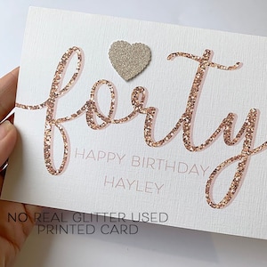 Carte de 40e anniversaire, carte de 40e anniversaire pour elle, carte de 40e anniversaire personnalisée, CARTE ENTIÈREMENT IMPRIMÉE, carte de 40 ans, carte pour elle,