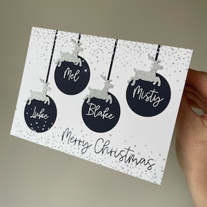 Biglietto di Natale personalizzato per la famiglia, biglietto di Natale per la famiglia, biglietto di Natale con pallina, biglietto dalla famiglia, biglietto di Natale, renna