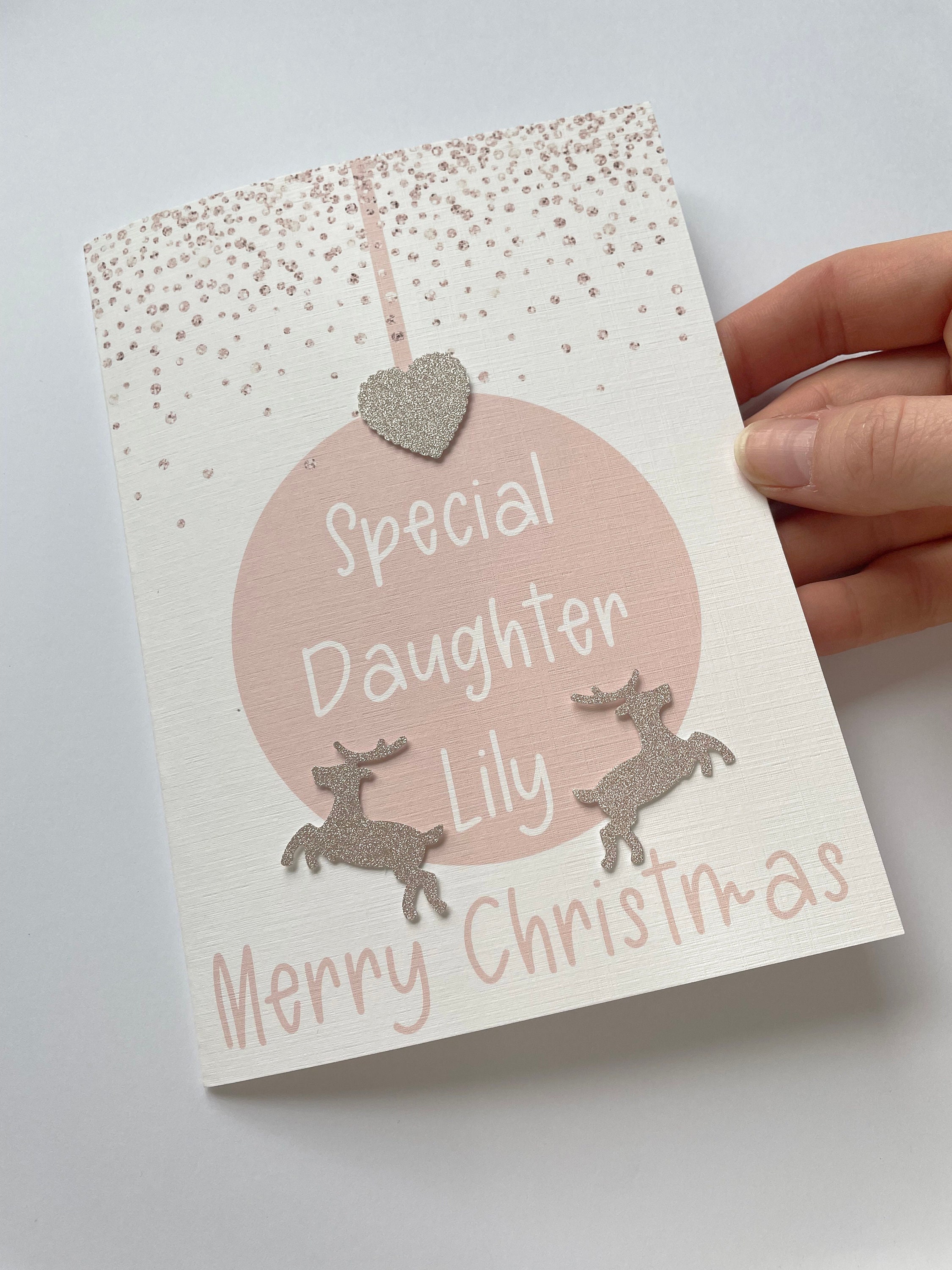 Personalized Daughter Christmas Card: Sparkly Bauble Design