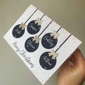Gepersonaliseerde kerstkaart voor het gezin, familiekerstkaart, kerstbalkerstkaart, familiekaart, kerstkaart, glitterstrik