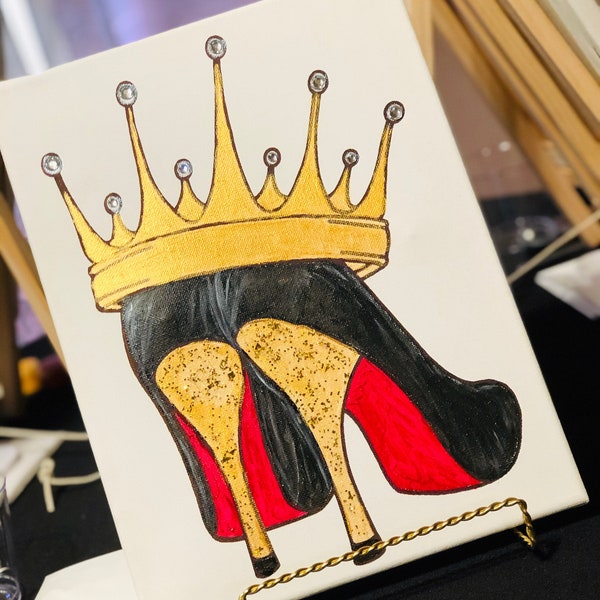 Pre-drawn Canvas, Pre-Sketched Outlined, Sip and Paint, Paint Kit, Canvas Painting, DIY Paint Party, Heels & Crown