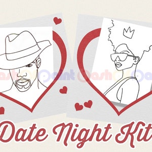 Couples Date Night Box, PreDrawn Canvas Adult Art, DIY Sip Paint Kit, Valentine, Anniversary, Ready To Paint Black Woman & Man w/Hat Set