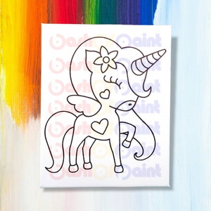 Unicorn Heart Canvas Painting Kids DIY Paint Party Kit-includes