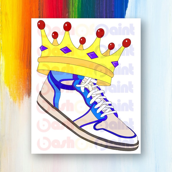 PreDrawn Canvas Outlined Sketch for DIY Sip Paint Party, Man High Top Sneaker King Pre Sketched Drawing Painting Kit, Adult Craft Gift Idea