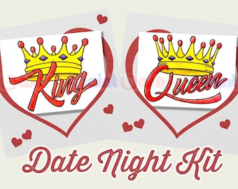 Couples Date Night Box Painting Kit, PreDrawn Canvas Adult Art Set, DIY Paint Sip Party, King/Queen Crown Set, Outlined Sketch