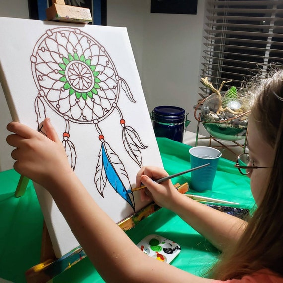 Kids Predrawn Canvas Outline Sketch DIY Paint Sip Party Kit 