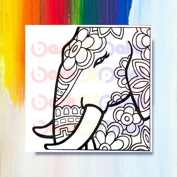 Elephant Mandala Predrawn Canvas Sketch, Adult DIY Sip Paint Party Kit,  Outlined Drawing, Ready to Paint Your Own Presketched Canvas Art Kit 