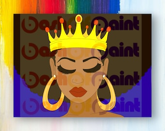 PreDrawn Canvas Outlined Sketch for DIY Sip Paint Party, Black Queen Pre Sketched Drawing and Art Painting Kit, Adult Woman Craft Gift Idea
