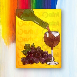 PreDrawn Canvas Outlined Sketch for DIY Sip Paint Party, Wine Glass & Grapes PreSketched Drawing and Art Painting Kit, Adult Craft Gift Idea