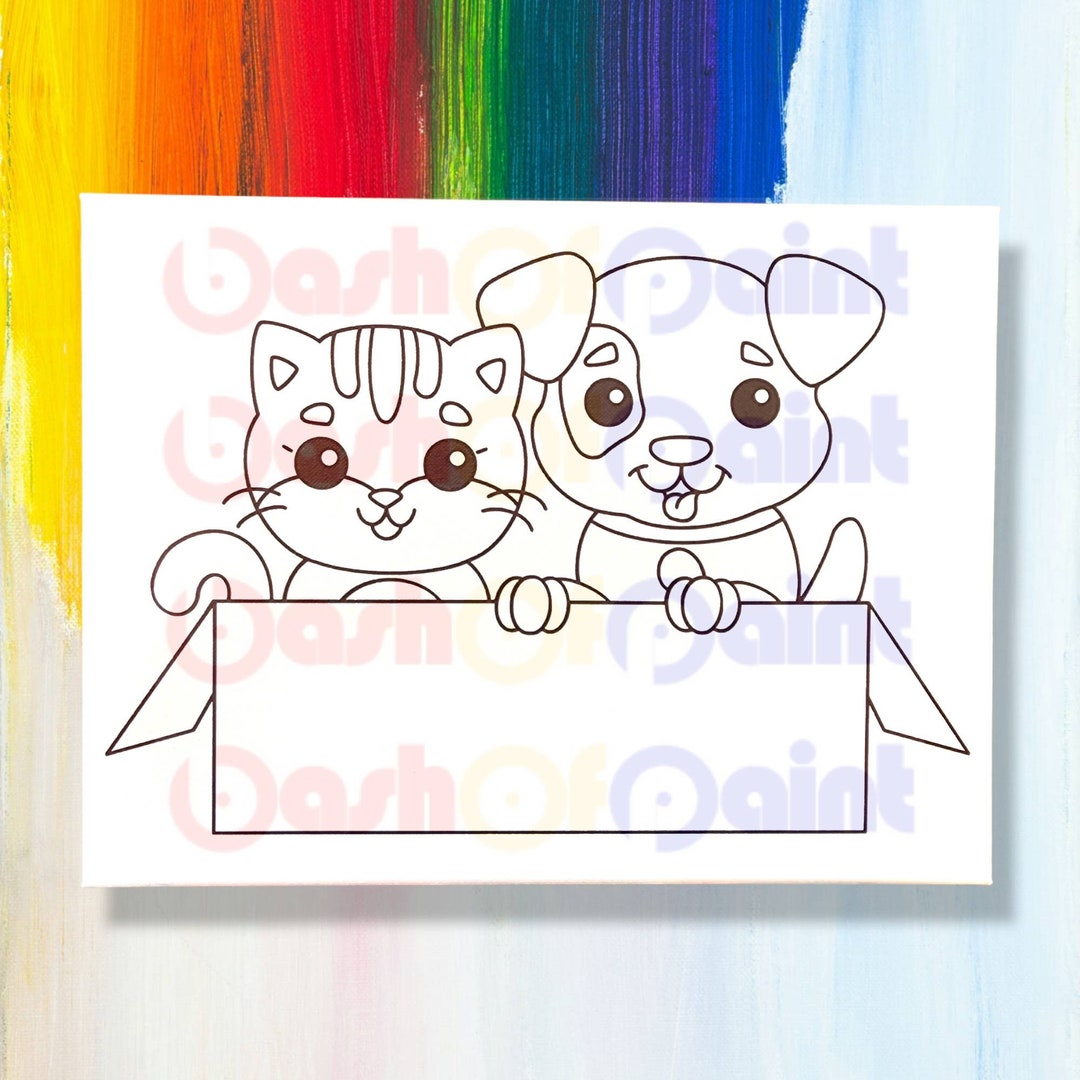 Puppy & Kitten Predrawn Canvas Outline, Kids DIY Paint Sip Party Kit ...