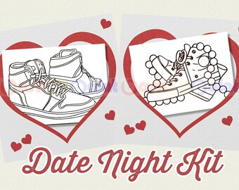 Couples Date Night Box, PreDrawn Canvas Adult, DIY Paint Sip Party, Pre Sketched Outline, Valentines Day Gift, Hers and His Sneakers Set