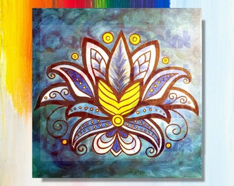 PreDrawn Canvas Outlined Sketch for Painting, DIY Paint Sip Party Kit, Ready to Paint Lotus Flower Mandala PreSketched Canvas Art for Adults