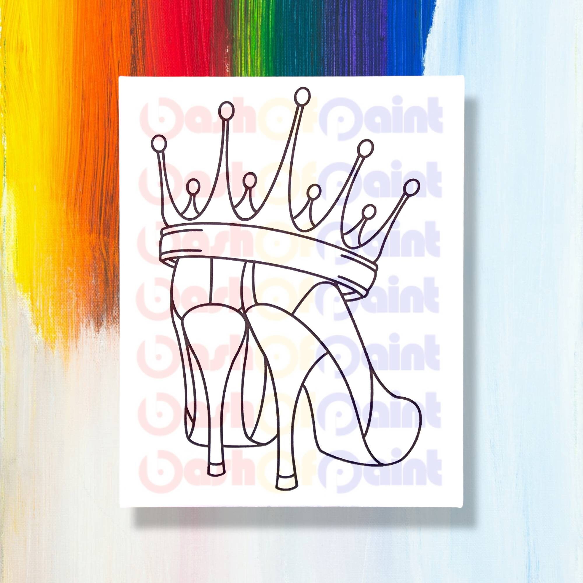 Pre-drawn Canvas, Pre-sketched Outlined, Sip and Paint, Paint Kit, Canvas  Painting, DIY Paint Party, Heels & Crown 