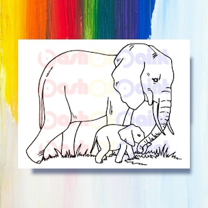 Elephant Pre-Drawn Canvas, DIY Paint Party, Jungle Animals