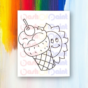 Ice Cream Summer PreDrawn Canvas Outlined Sketch, DIY Kids Craft, Paint Sip Party Kit Kids, Girl Boy Toddler Birthday Idea, Ready to Paint