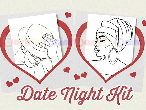 King/queen Date Night Paint Kit,his/her Pre-drawn/outline/sketched Canvas ,teen/adult/couples Painting,african,paint & Sip,diy Paint Party 