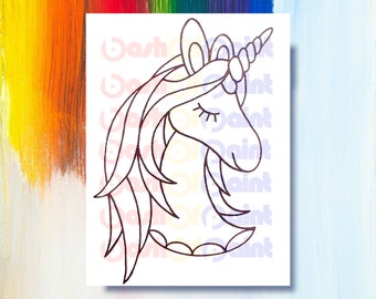 Kids Predrawn Canvas Outlined Sketch, PreSketched DIY Paint Sip Party Kit, Girls Birthday Idea, Pre Printed Ready to Paint Your Own Unicorn