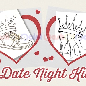 Couples Date Night Box Painting Kit, PreDrawn Canvas Outline Sketch, Adult Anniversary Gift, DIY Paint Sip Party, Crown & Heels/Sneaker Set
