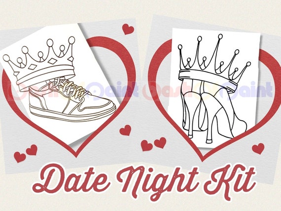 Couples Date Night Box Painting Kit, Predrawn Canvas Outline Sketch, Adult  Anniversary Gift, DIY Paint Sip Party, Crown & Heels/sneaker Set 