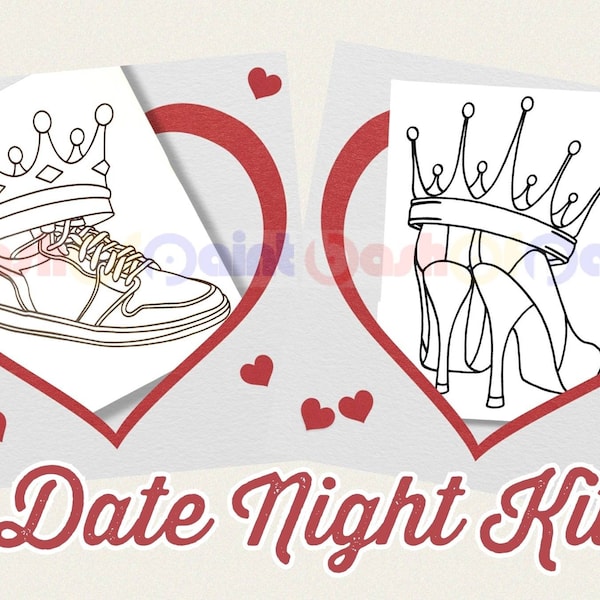 Couples Date Night Box Painting Kit, PreDrawn Canvas Outline Sketch, Adult Anniversary Gift, DIY Paint Sip Party, Crown & Heels/Sneaker Set