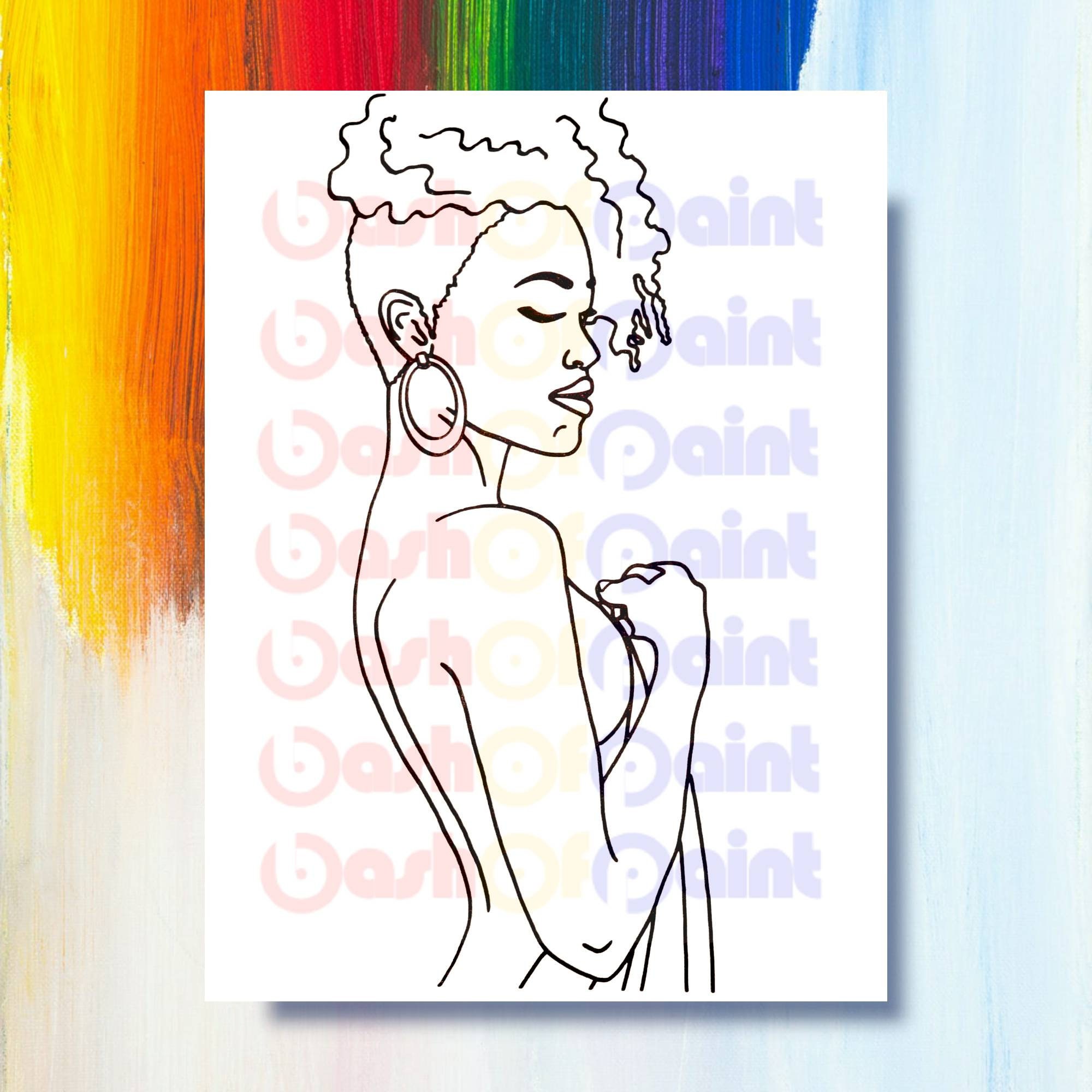Nude Black Woman Predrawn Canvas Outlined Sketch for DIY pic