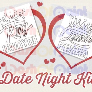 Personalized Couples Date Night Box, PreDrawn Canvas Adult, DIY Paint Sip Kit, Valentines, His/Hers Anniversary Gift, King & Queen Crown