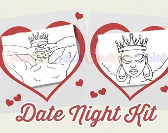 Couples Date Night Art Painting Kit, PreDrawn Canvas Outline Sketch, DIY Paint Sip Party, Adult Anniversary, Ready To Paint King/Queen Set